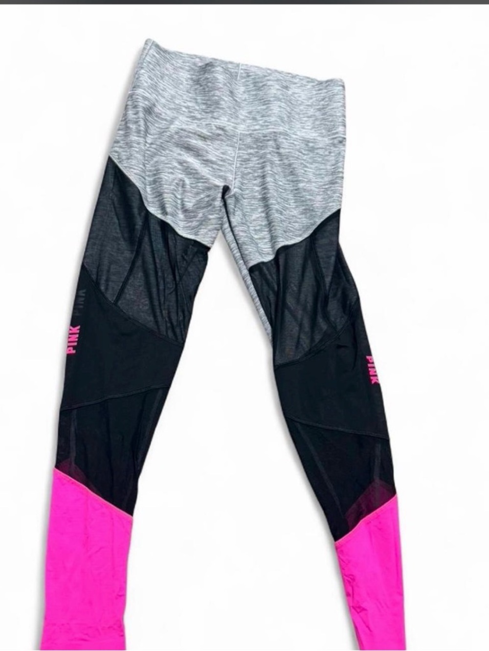 PINK Victoria's Secret Black Mesh Leggings with Hot Pink Lower Panels